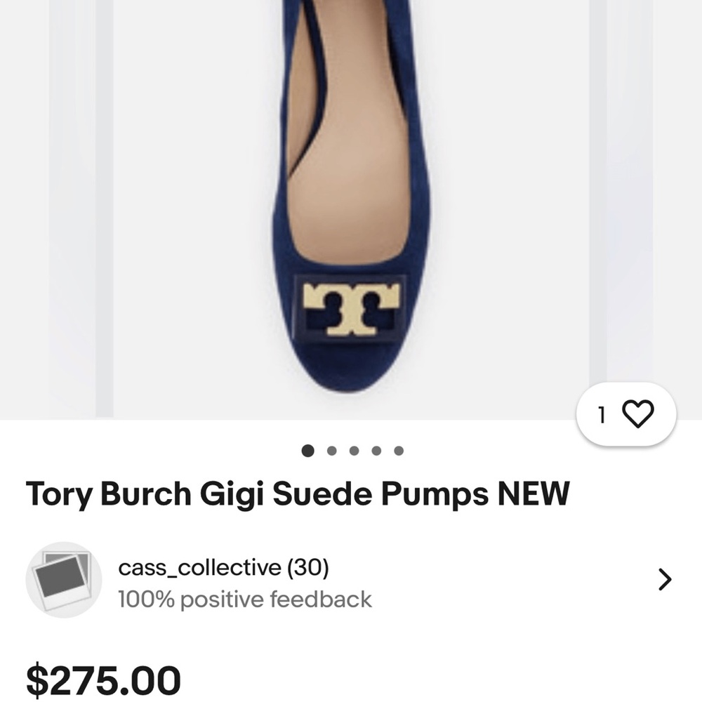 Tory Burch Blue Suede Pumps with Gold Logo